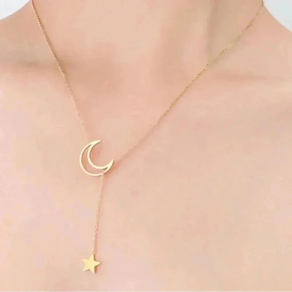 18kt Gold Plated Star and Moon Lariat Y Necklace Brand New! - Picture 6 of 9